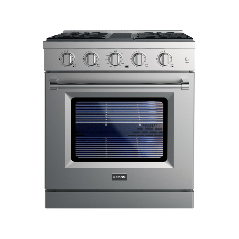 Reidom 30 inch 4.6 Cu.ft  Dual Range with 4 Burner Gas Cooktop and Electric Convection Oven in Stainless Steel