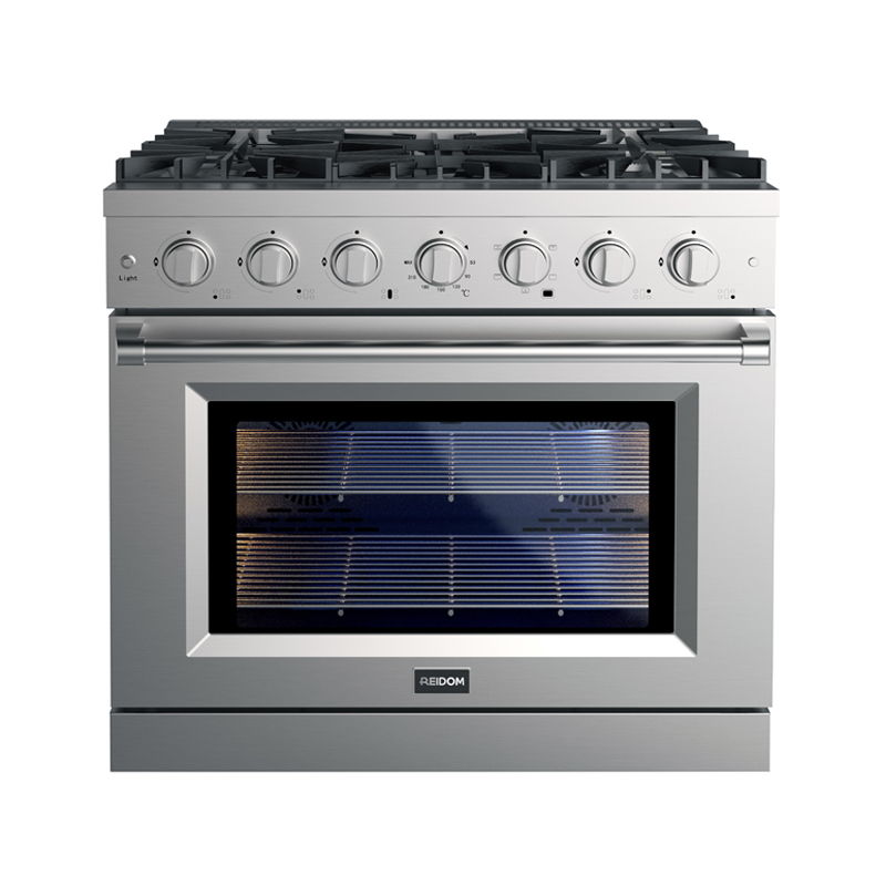 Reidom 36 inch 5.5 Cu.ft  All Gas Range with 6 Burner Gas Cooktop and Gas Convection Oven in Black Painted Coating