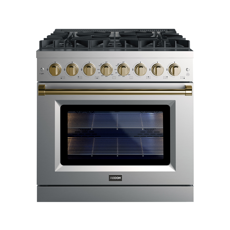 Reidom 36 inch 5.5 Cu.ft  All Gas Range with 6 Burner Gas Cooktop and Gas Convection Oven in Black Painted Coating