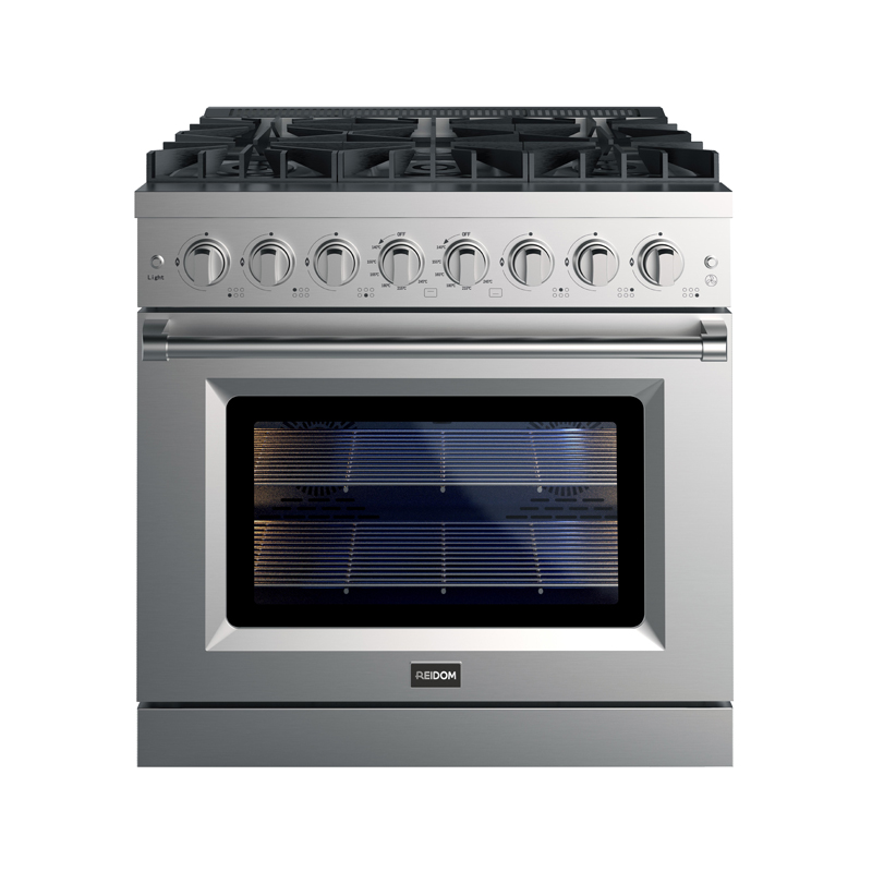 Reidom 36 inch 5.5 Cu.ft  Dual Range with 6 Burner Gas Cooktop and Electric Convection Oven in Stainless Steel
