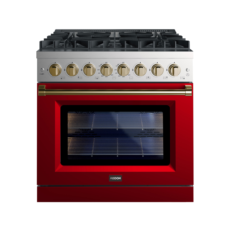 Reidom 36 inch 5.5 Cu.ft  All Gas Range with 5 Burner Gas Cooktop and Gas Convection Oven in Black Painted Coating