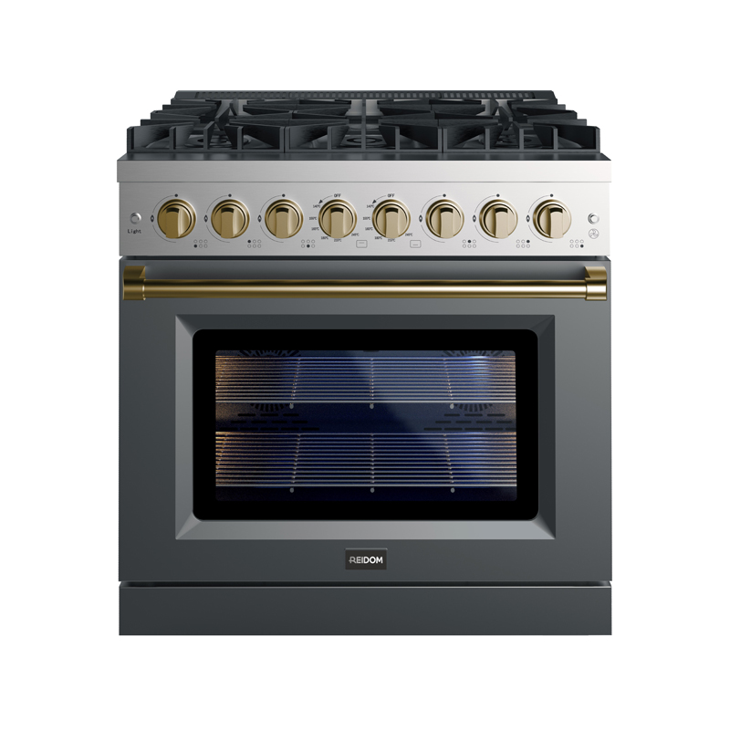 Reidom 36 inch 5.5 Cu.ft  Dual Range with 5 Burner Gas Cooktop and Electric Convection Oven in Stainless Steel