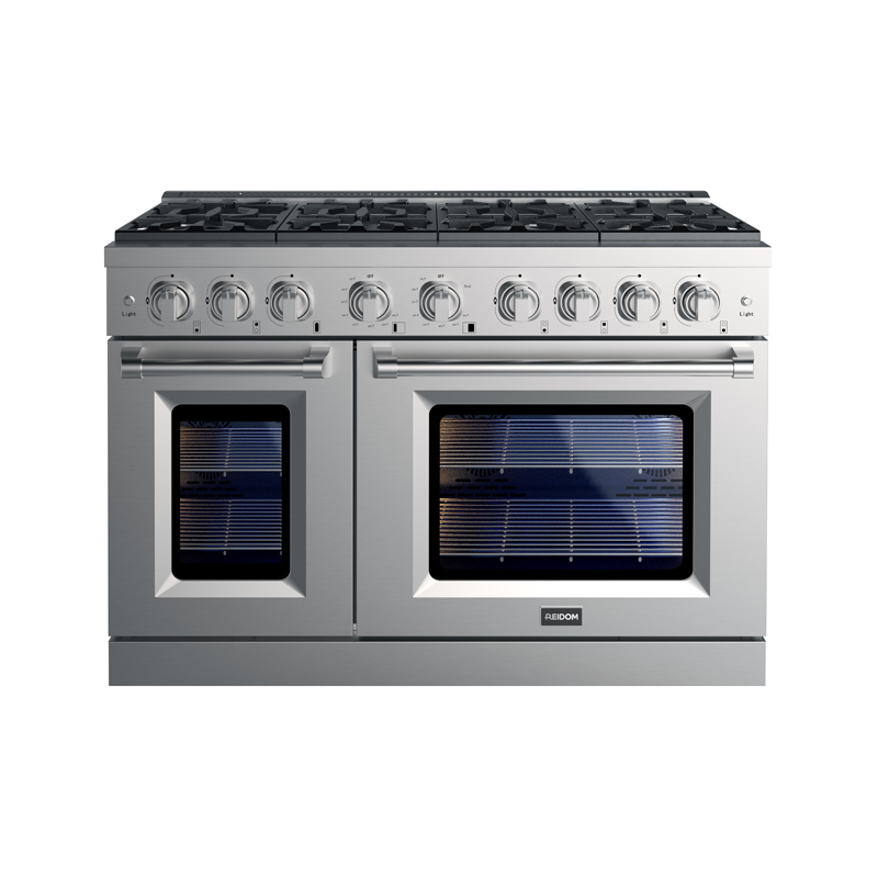 Reidom 48inch 7.0 Cu.ft All Gas Range with 7 Burner Gas Cooktop and Gas Convection Oven in Stainless Steel 304  With Heavy Duty Stailess Steel Griddle Burners