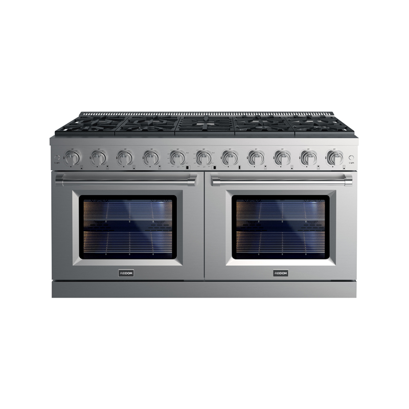 Reidom 60inch 9.3 Cu.ft All Gas Range with 7 Burner Gas Cooktop and Gas Convection Oven in Stainless Steel 304 With Heavy Duty Stailess Steel Griddle Burners