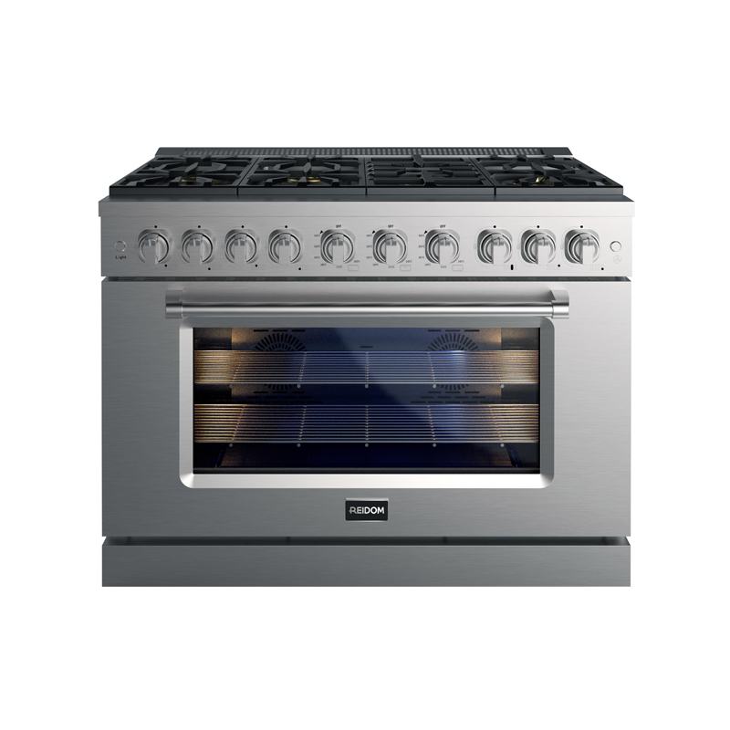 Reidom 48inch 7.0 Cu.ft All Gas Range with 7 Burner Gas Cooktop and Gas Convection Oven in Stainless Steel 304 With Heavy Duty Stailess Steel Griddle Burners