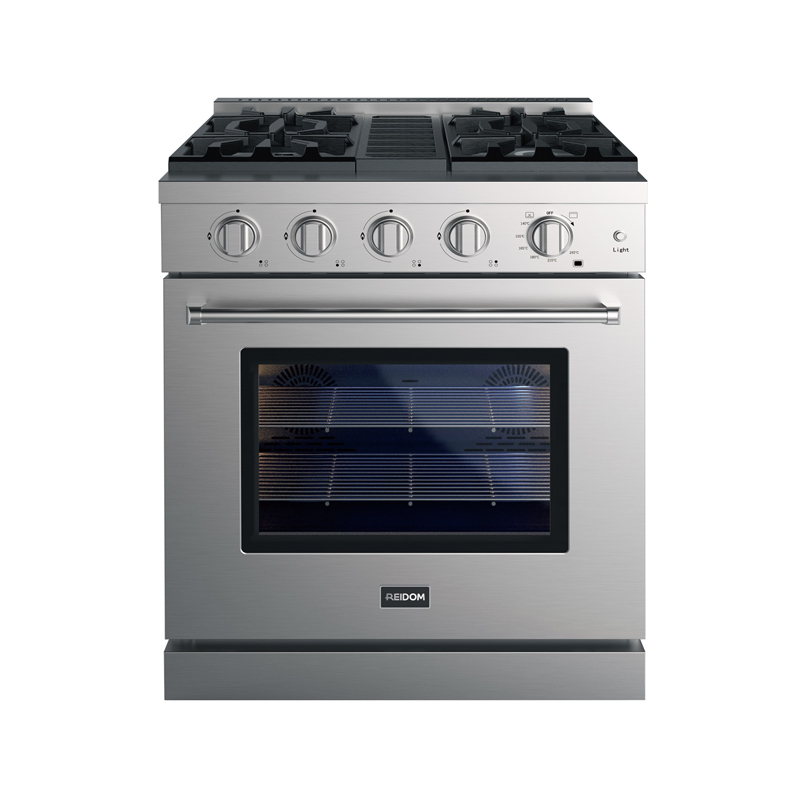 Reidom 30 inch 4.6 Cu.ft  All Gas Range with 4 Burner Gas Cooktop and Gas Convection Oven in Stainless Steel