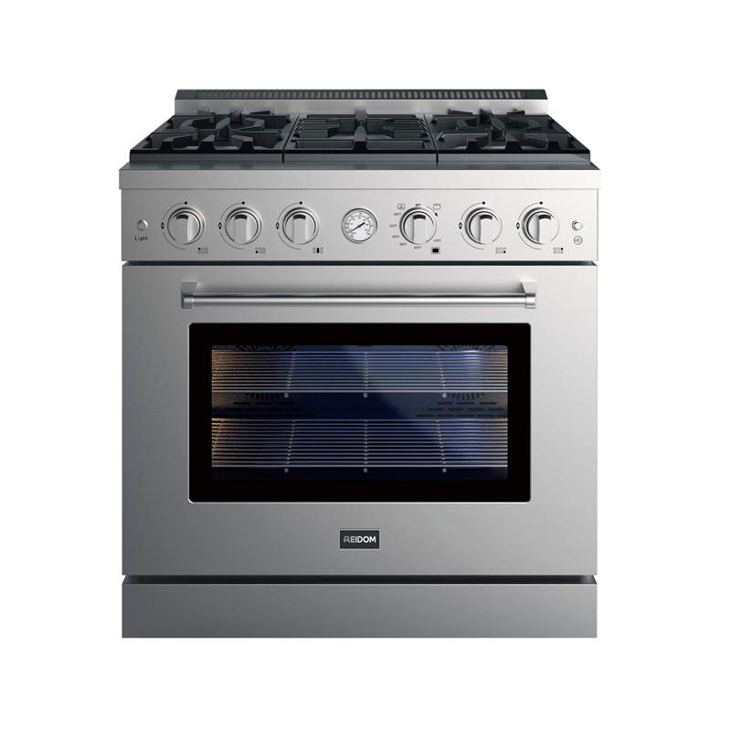 Reidom 36 inch 5.5 Cu.ft  All Gas Range with 5 Burner Gas Cooktop and Gas Convection Oven in Black Painted Coating