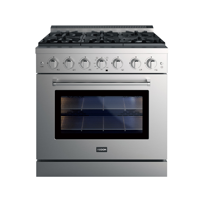 Reidom 36 inch 5.5 Cu.ft  All Gas Range with 6 Burner Gas Cooktop and Gas Convection Oven in Black Painted Coating